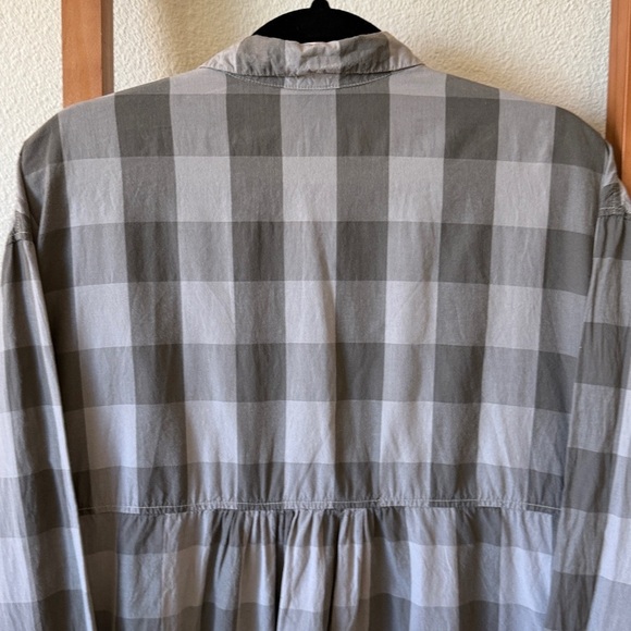ISHIKO Cotton Gray Checkered Shirt Dress with pockets - Picture 7 of 11